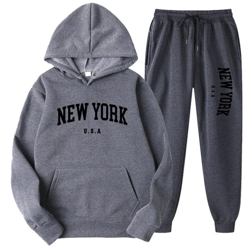Unisex Fashion Letter Print Casual Loose Hoodie Set