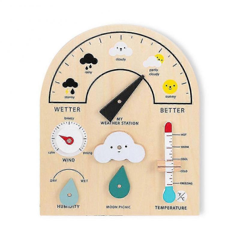 Children\\'s Wooden Weather Station Toys Weather Forecast Early Education Science Education Cognitive