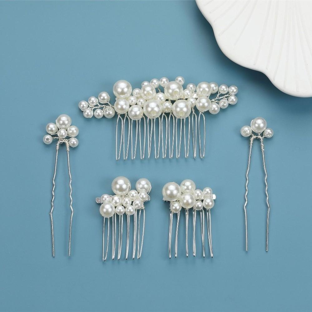 Gold Pearl Hair Comb Flower Wedding Headwear Luxury Hair Fork Headpiece