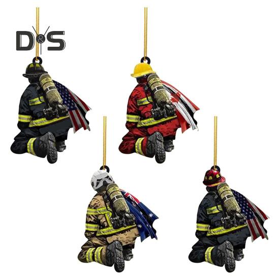 Jul Brandman Ornament Akryl Brandman Dekorationer Brandbekämpning Minnesak Hängande hänge för trädvägg Bildekoration