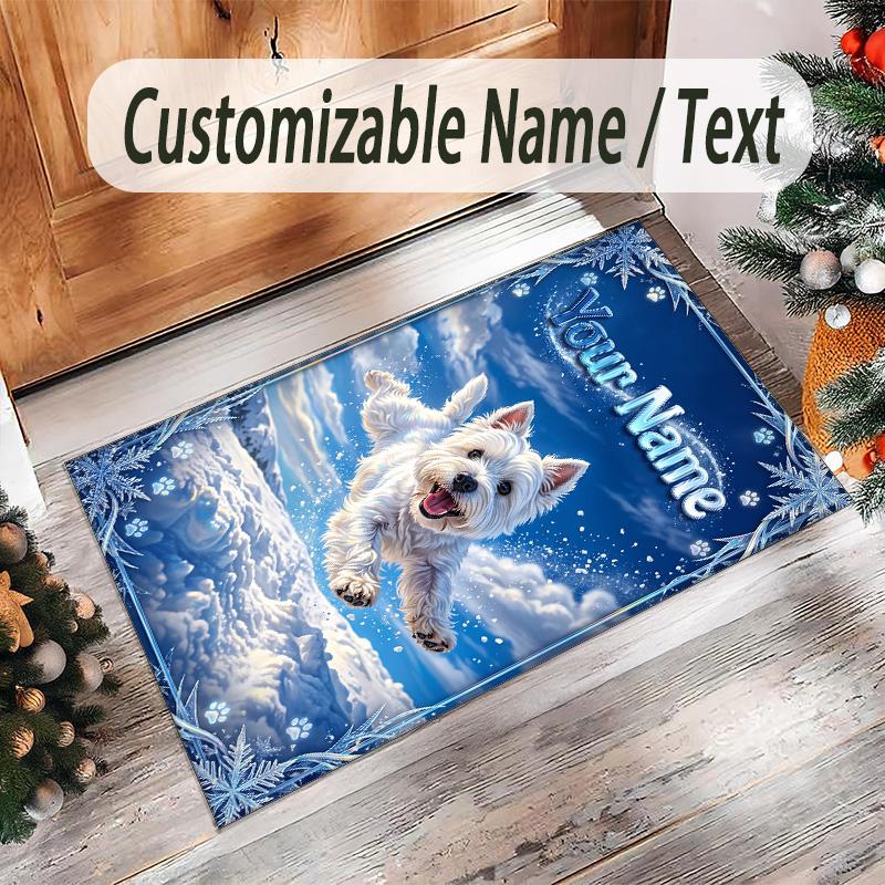 Forest Nature Theme Crystal Velvet Rug Personalized Custom Name Text Soft Floor Mat Home Decor