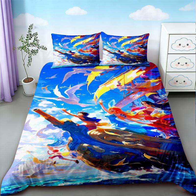 Duvet Cover Teens Best Gifts One Piece Luffy Cartoon Bedding Set Quilt Cover Soft Comfortable for Bedroom Dormitory