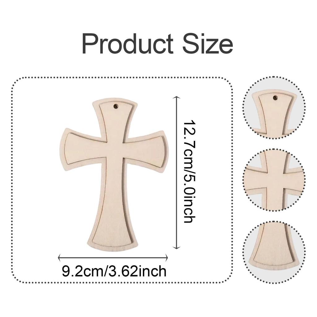 12Pcs Wooden Crosses for Crafts with Hole Jesus Ornament Wood Tags Hanging Cross Ornament Unfinished Cross for Decoupage