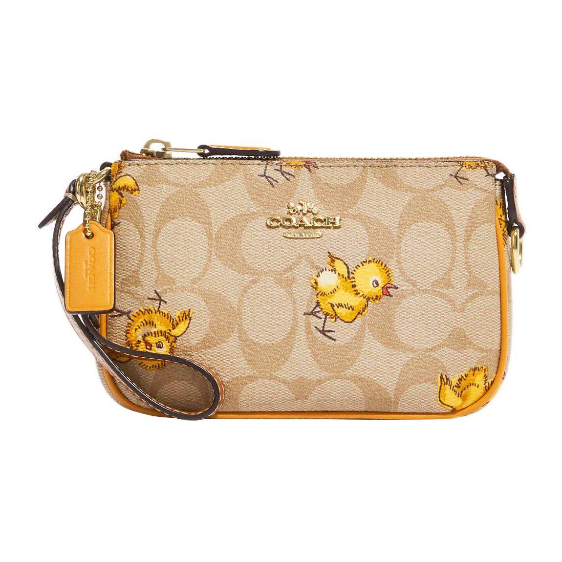 Coach Nolita 15 Cartoon Animal Print Chain Wristlet Women Wristlet Khaki Yellow CC419-IMOT4 Basic Set (Bag+Dust Bag)