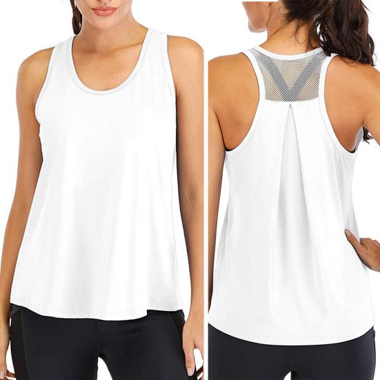Chaleco Deportivo de Color Sólido para Mujer, Cuello Redondo, Sin Mangas, Secado Rápido, Espalda Cruzada, Blusa Holgada