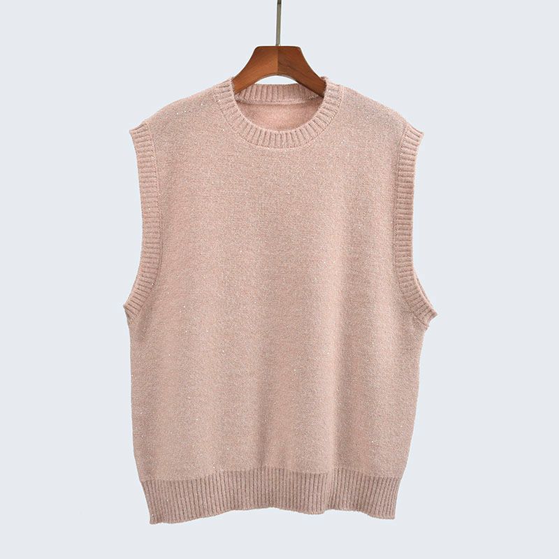 And Winter Round Neck Sleeveless Vest Waistcoat Small Sequin Flash Silk Stitching Knitting Sweaters Women's Clothing Preppy Style Easiest for Match