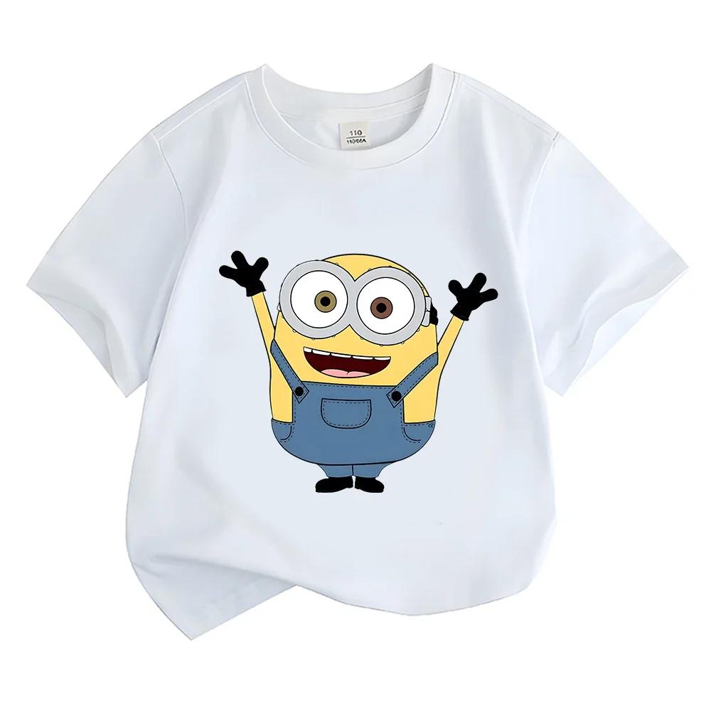 Children's T-shirt, Cartoon-style Minion Design, Comfortable Short-sleeve Top for Boys and Girls In Summer