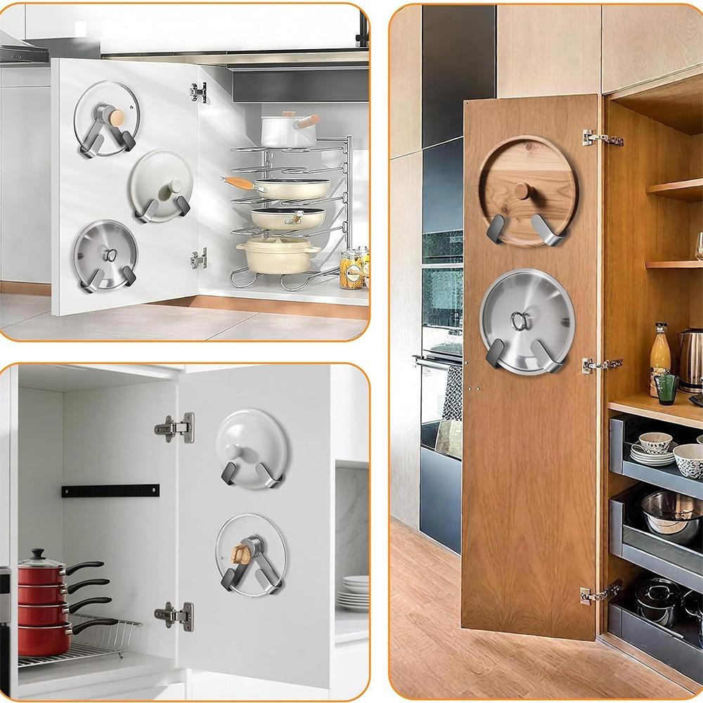 Adjustable Pot Lid Holder No Drill Adhesive Mount for Cabinet Door/Wall Mounted