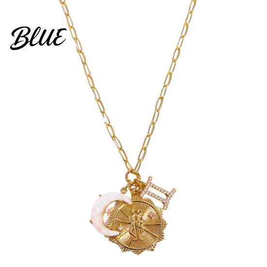 Unique Faux Opal Pendant 12 Constellations Necklace Moon Charm Constellation