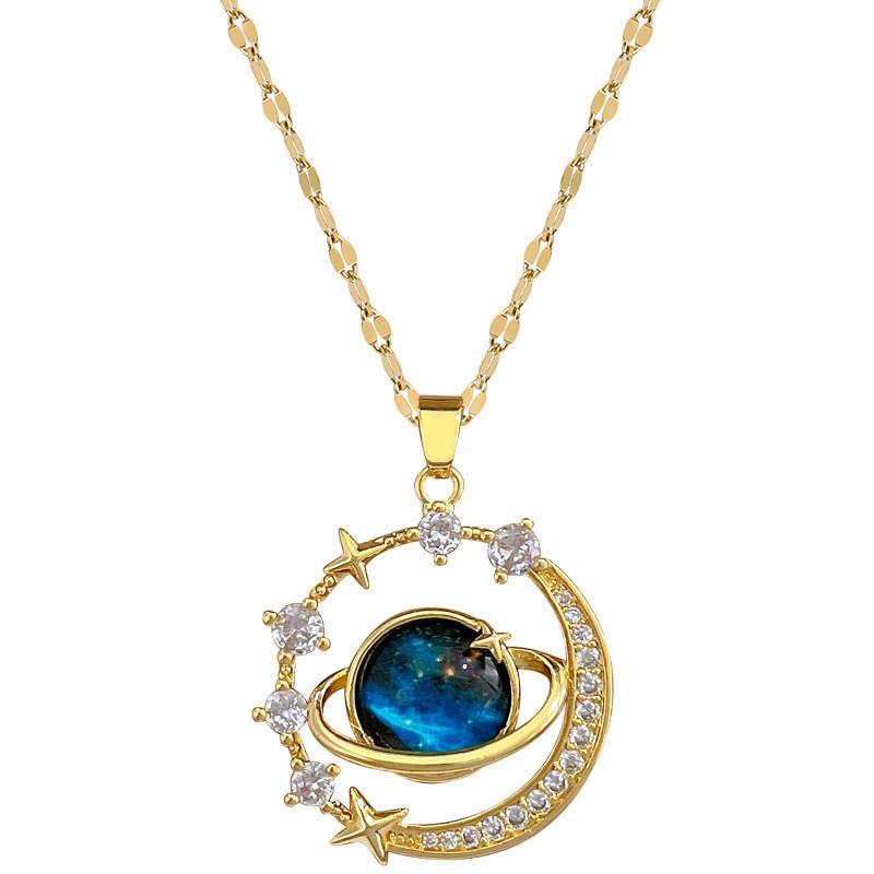 Stylish Alloy Vintage Moon And Star Pendant Necklace With Shimmering S Full