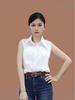 Women's French Style Sleeveless Polo Collar White Shirt - Versatile Spring/Autumn Casual Wear