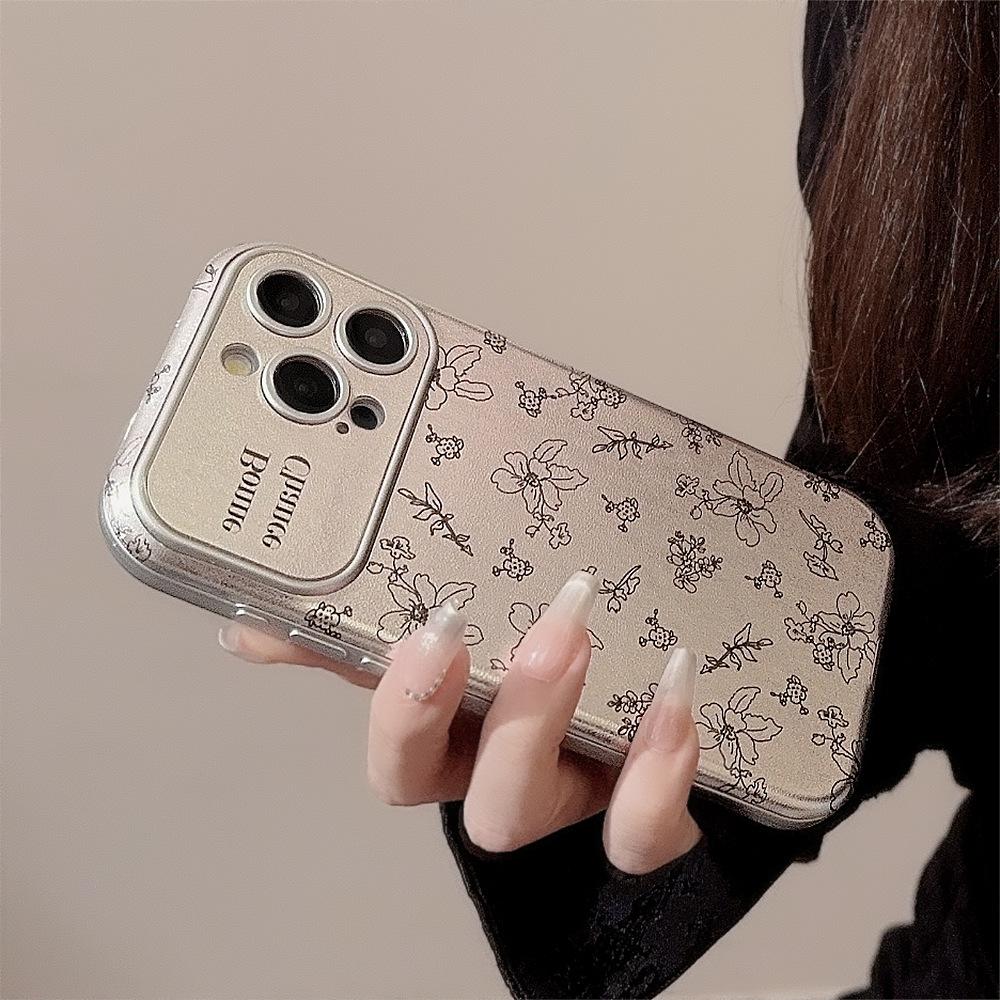 Sketch Flowers Suitable for Iphone16 Apple 15 Mobile Phone Case 13promax Silver Leather 11 High End Sense 12 Korean