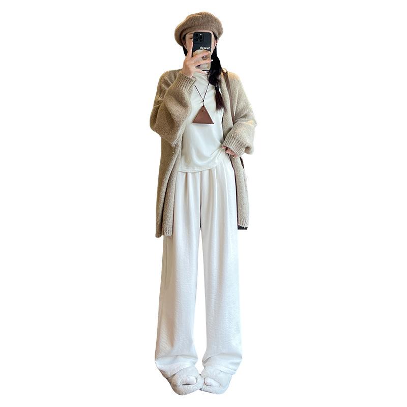 White Milk Pants Velvet 2025 New Autumn and Winter Small Thickened Windproof Winter Pants Straight Wide-leg Pants