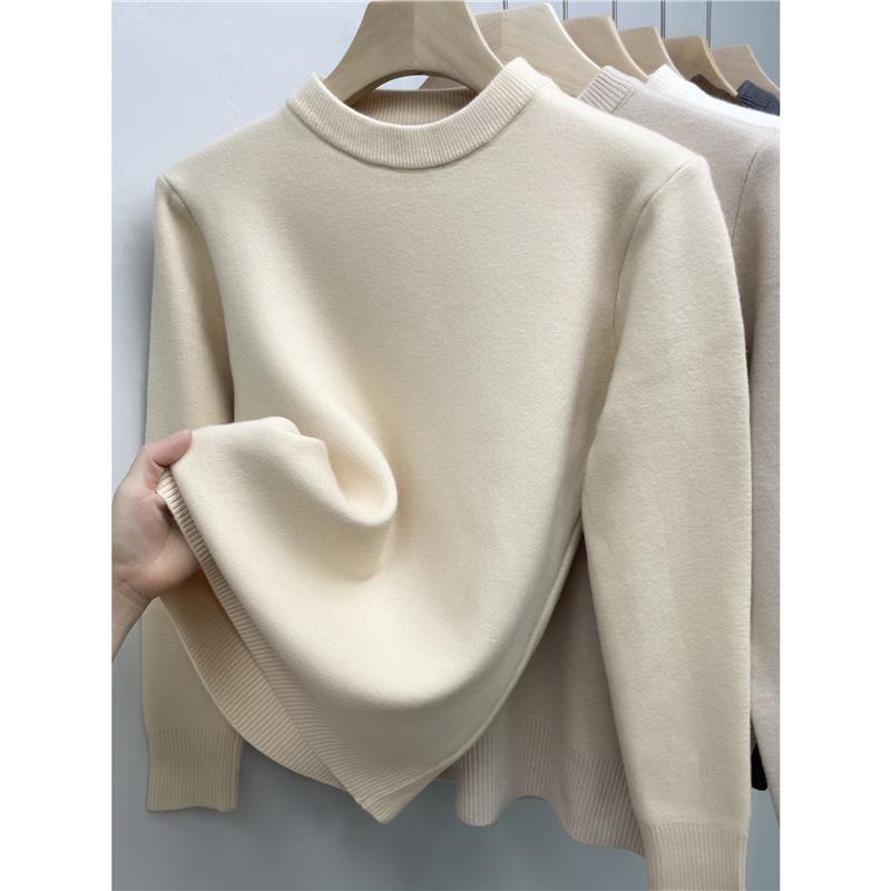 Women's Trendy Thickened Knit Pullover: 2025 Autumn/Winter Long Sleeve Round Neck Sweater