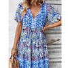 New Printed Dress 2025 Women Clothes Summer New Print V-neck Dress Loose Meat Covering Short Dress
