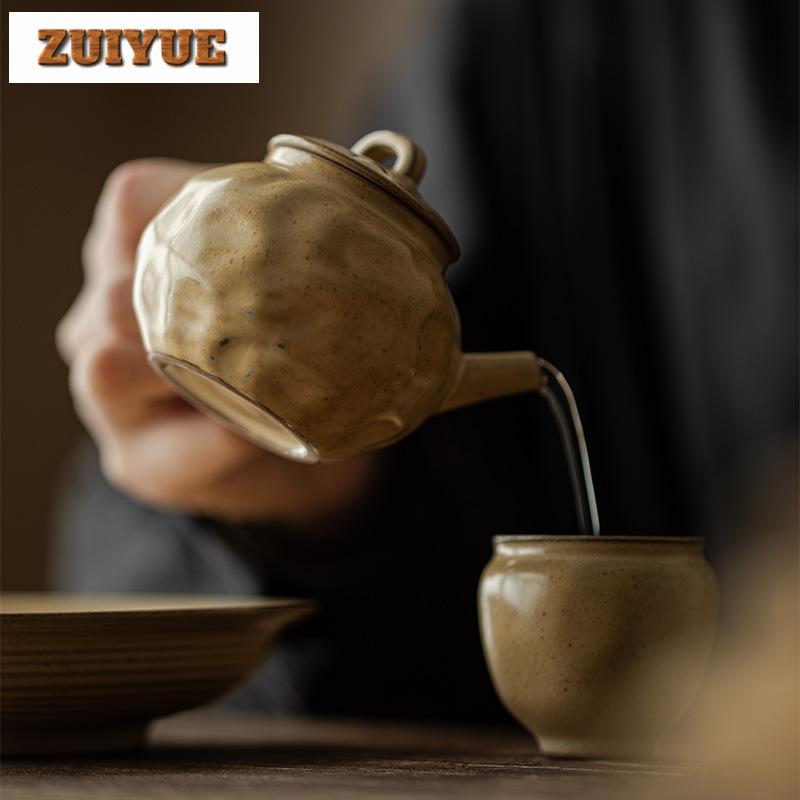 130ml Coarse Pottery Handmade Teapot Japanese Boutique Side Handled Teapot Retro Pot Household Tea Maker Kettle Cha Ornaments