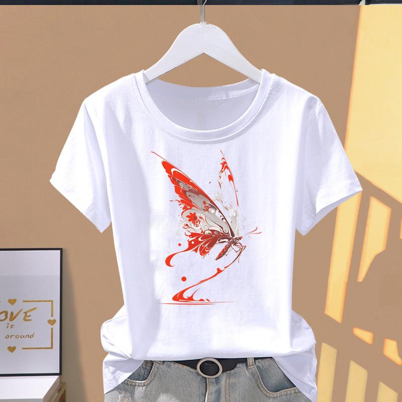 (Asian Size) lovely cartoon flower O-neck Casual Clothing Short Sleeve T shirt Printed T-shirts Fashion Female Women's Top Graphic Tee