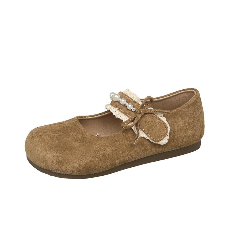 French Mary Jane Shoes Women S New Spring Flat-Soled Single Shoes With Skirts Soft Leather Soft-Soled Ballet Grandma Shoes 35 хаки