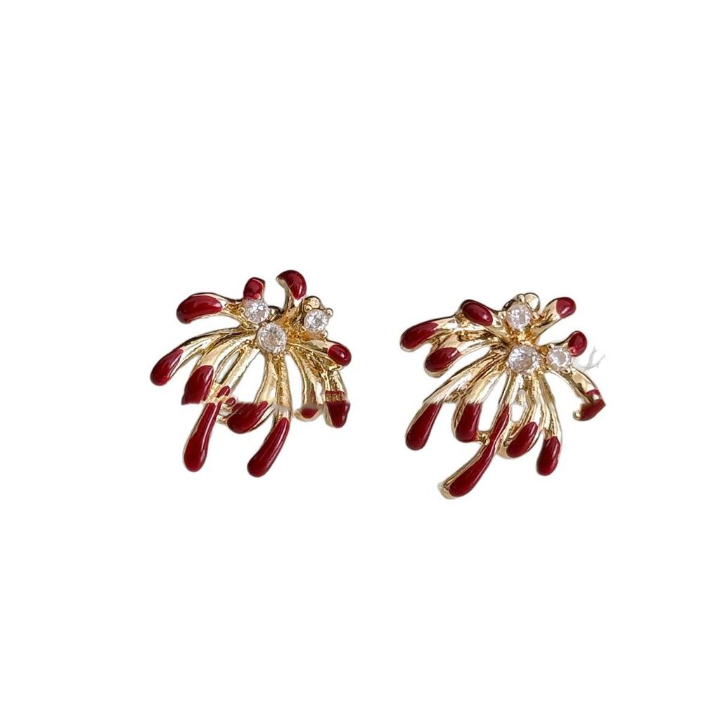 Diamond Inlaid Silver Needle Firework Earrings: Luxurious Autumn/Winter Studs for Women