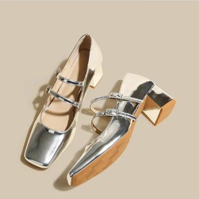 Mode Damen Schuhe 2025 Mary Janes Damen High Heels Mode Kleid Pumps Damen Damen Eckige Zehen Schnallenriemen Klobige Absätze Schuhe Damen