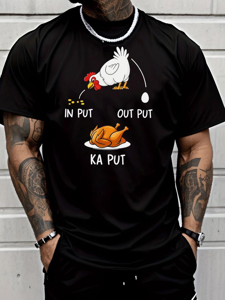 Funny Chicken Input Output Ka Put Humor Cartoon Graphic Print Unisexs Crew Neck Short Sleeve Tee Casual Daily Soft Basic Wear Top