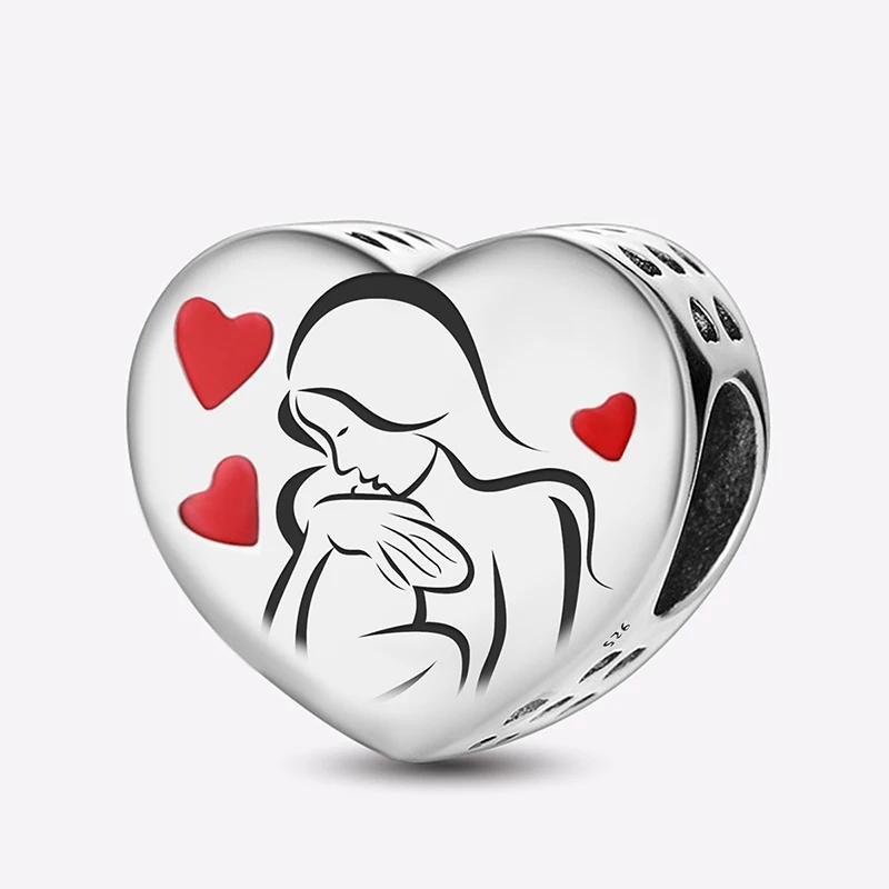 Copper Romantic Red Love Heart Pink Charms Beads Fit Original Pan Diy Bracelets For Woman Pendant Fine Jewelry