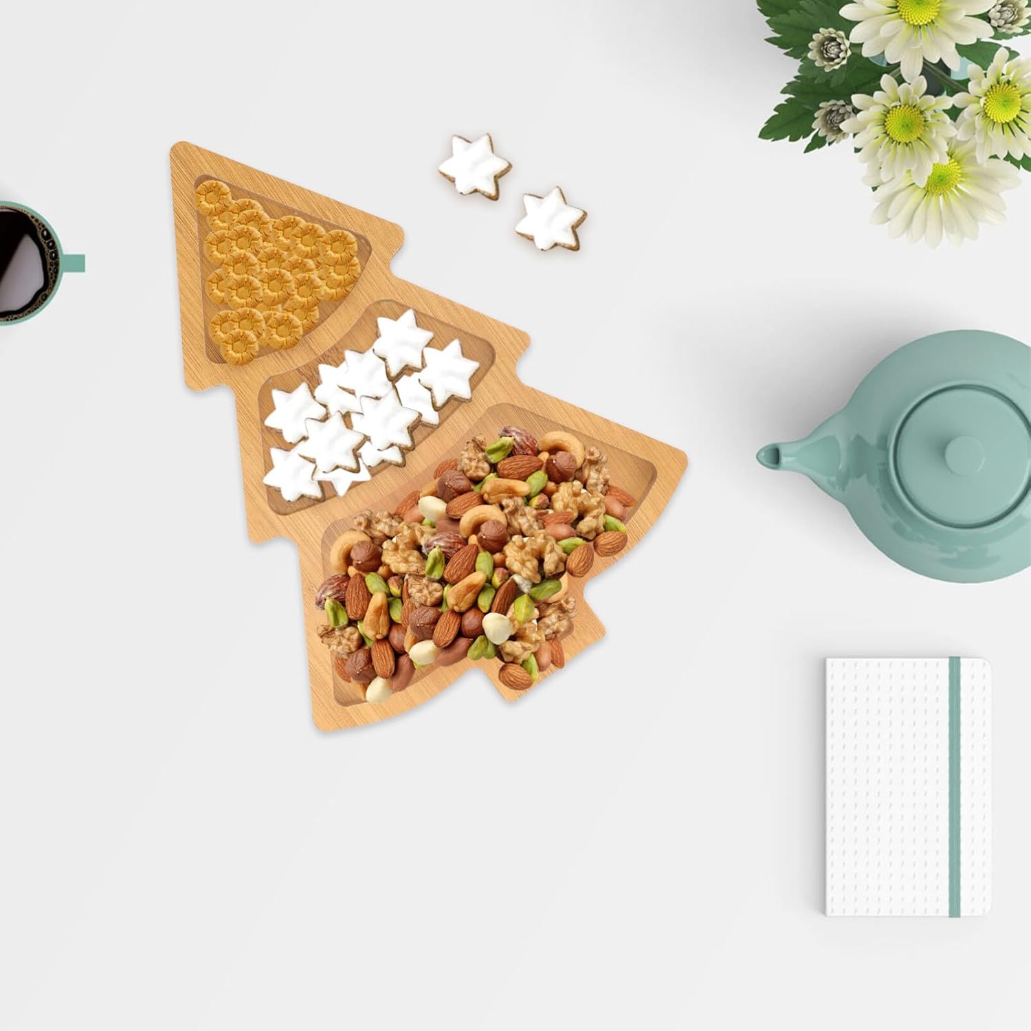 UPKOCH Christmas Tree Tray Christmas Tree Dish Creative Dish Tray Seasoning Dish Xmas Tree Shaped Fruit Tray Wood Appetizer Plates Dessert Tray Candy