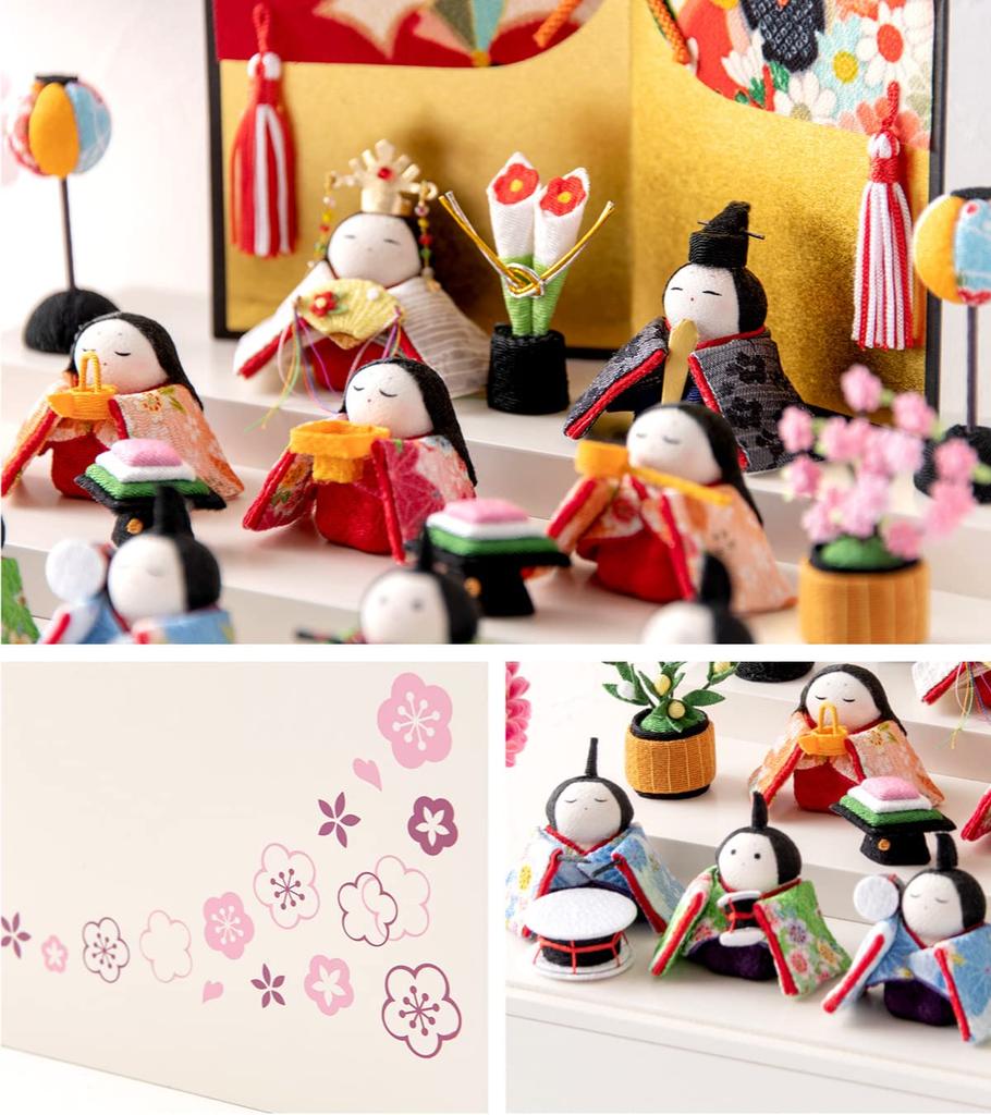 Compact and Cute Hina Storage Reihana Hina 30cm Authentic Hina Dolls Dolls, Ryukodo, Three-tiered Display, (white), Wide, (FUN Fun)