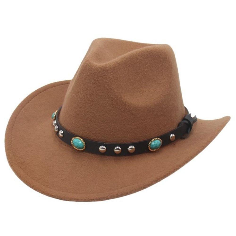 Vintage Classic Cowboy Hat with Studded Pinched Decorative Bands Wide Brim Felt Fedora Hat Cropped Jazz Hat for Women & Men