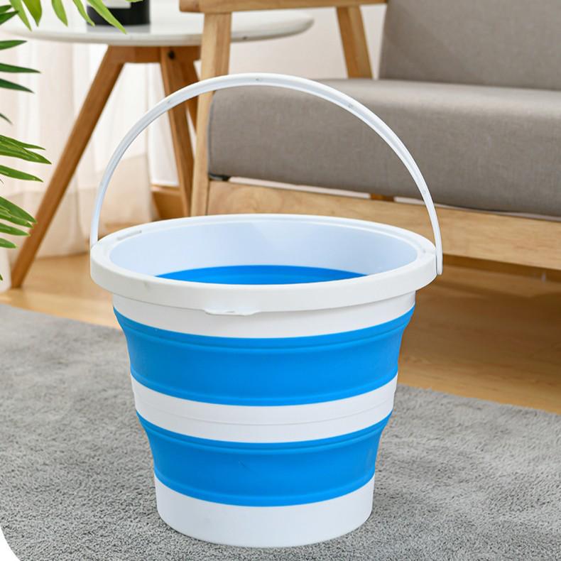 

Portable Silicone Folding Water Bucket for Outdoor, Car, and Travel Use Single Ring 10L Without Lid Blue