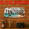 D Flatpc Wyspa Zanzibar Metalowy Znak Blaszany  Winylowa Mapa Tanzanii  Ścienny Dekor z Pismem Arabskim Wyspa Przypraw Retro Wystrój Domku Plażowego