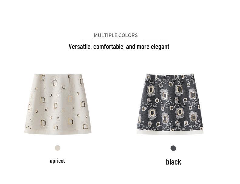 Spring 2026 Women's High-End Khaki Sequin Embroidered A-Line Short Skirt