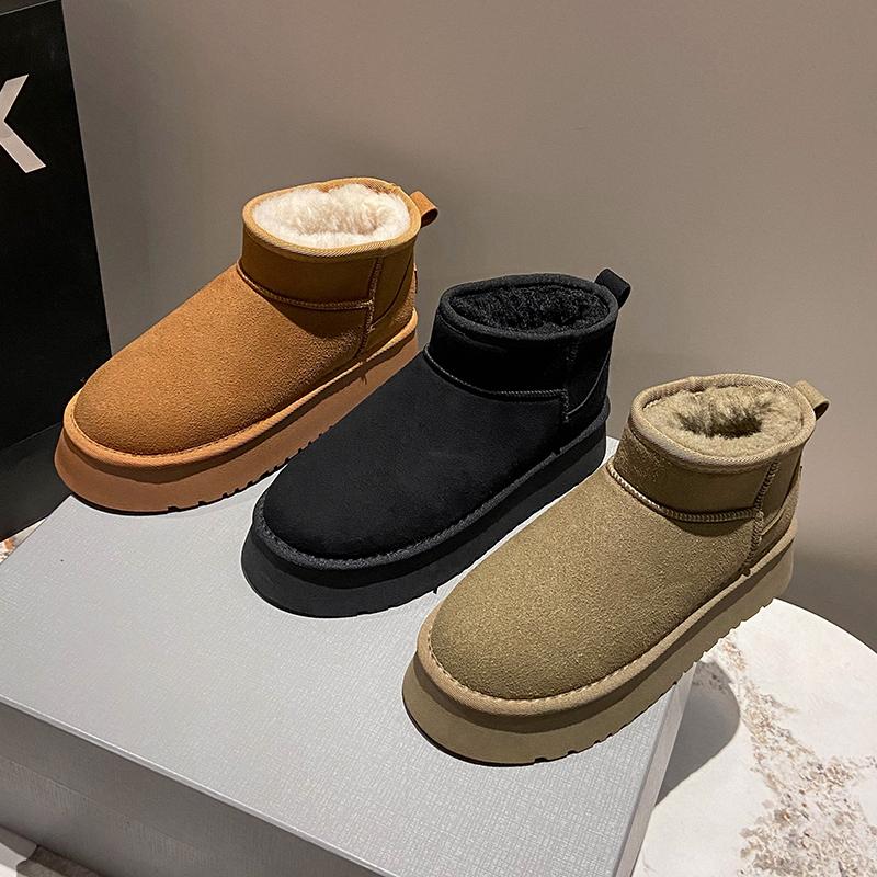 Fashion Thick Sole Soft Felt Shoes For Women 2025 Winter Warm Ankle Boots Comfortable Women's Petite High Heel Cotton Snow Boots