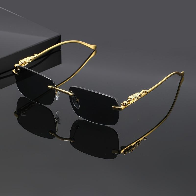 Leopard Print Frameless Square Glasses Unique Design Perfect for Casual Gatherings