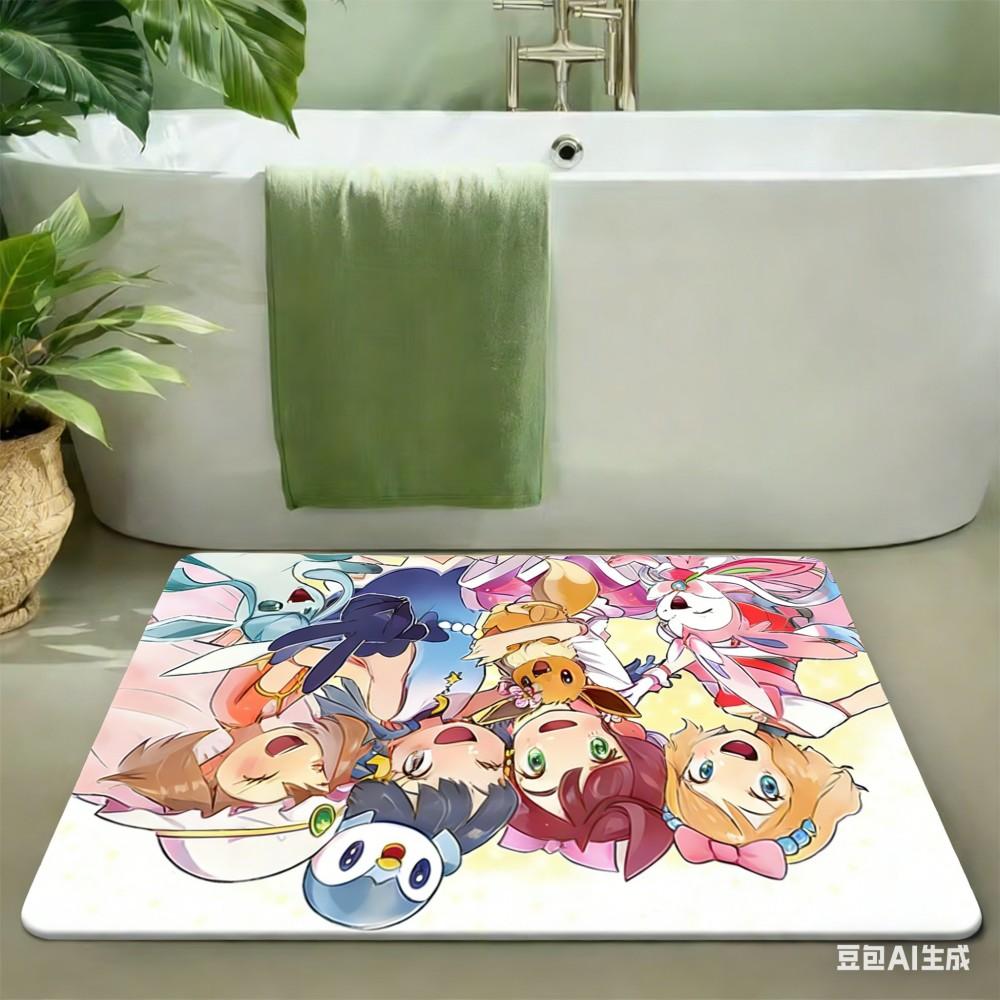 Pokemon Trainers & Eeveelutions Group Non-Slip Rubber Base Washable Cloth Surface Floor Mat 40x60cm