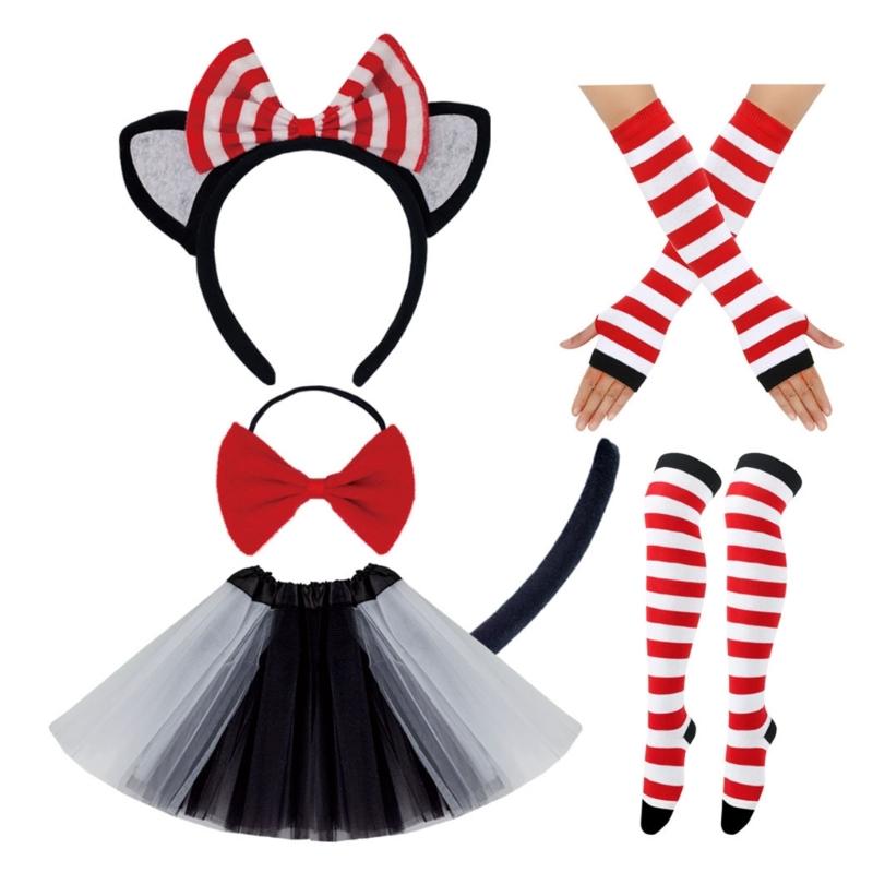 Cats Costume Accessories With Headband, Tail, Skirt, Gloves, Knee High Socks for Cosplay Party Carnivals