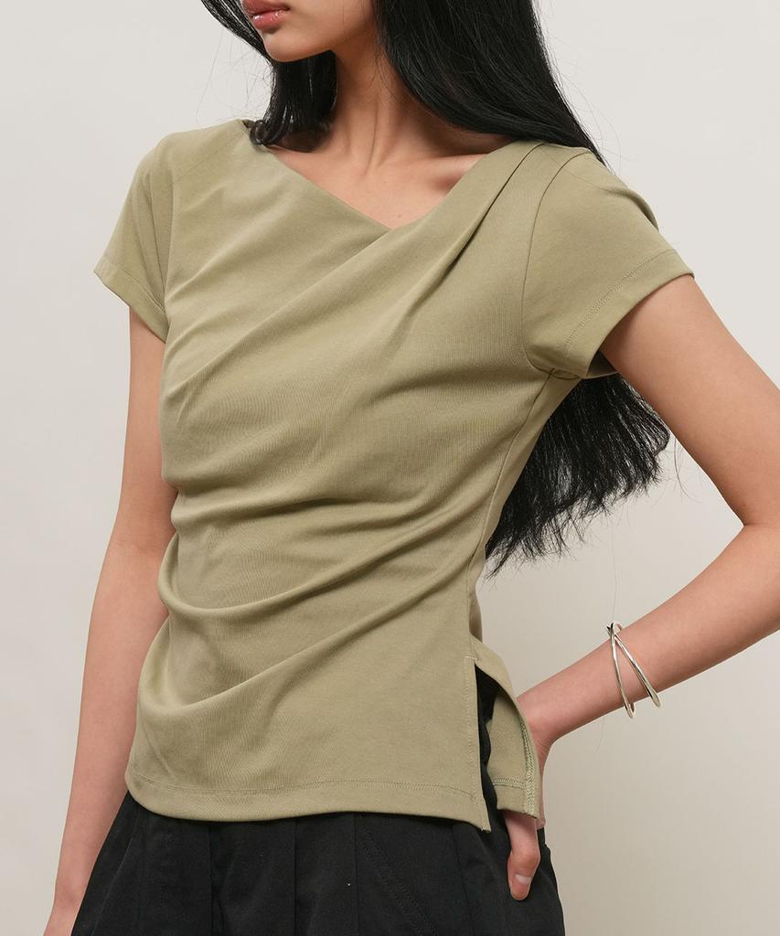GENERALIDEA Drape Shirred Jersey Blouse [Light Khaki] / Gf2Lts527