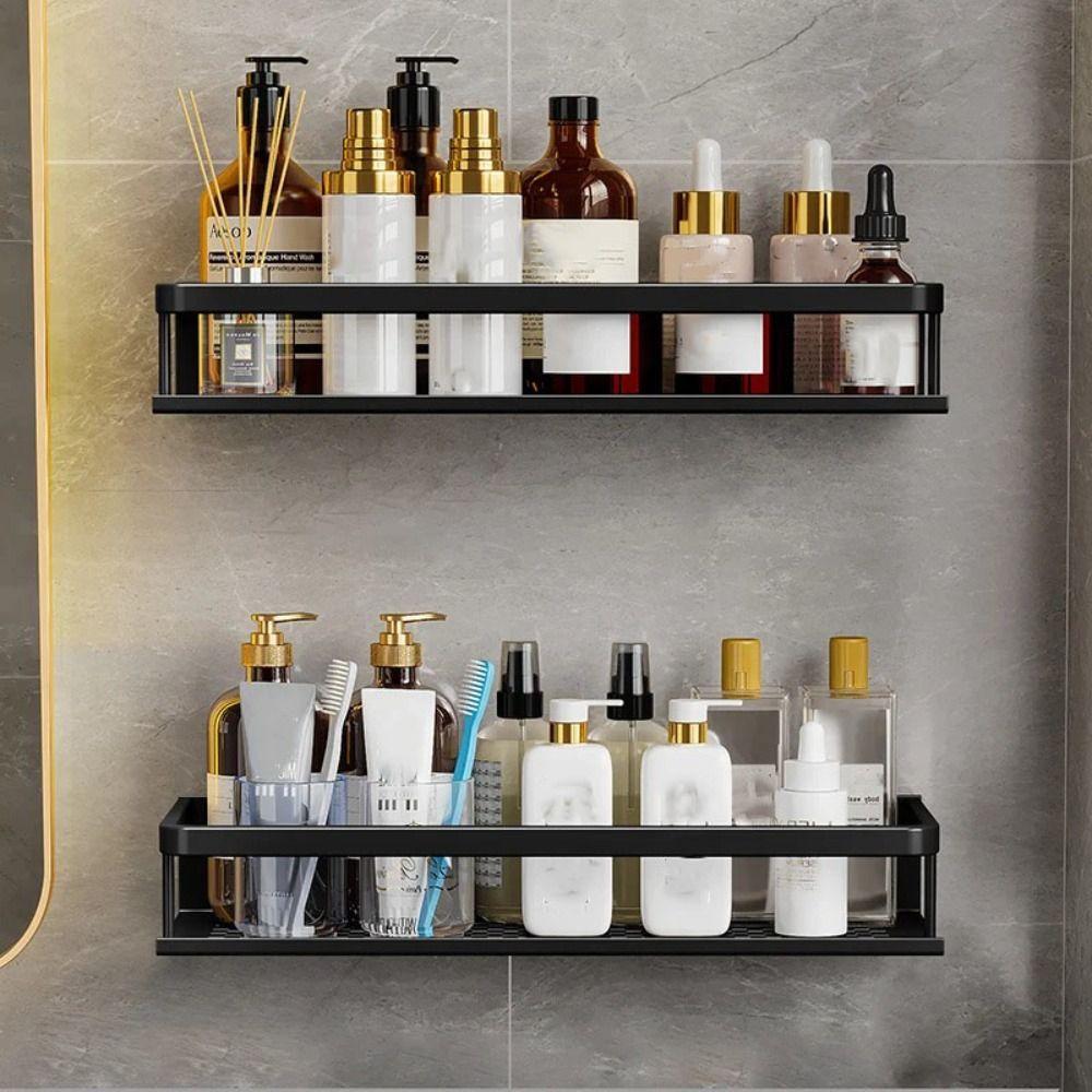 Black Shower Corner Shelves Space Aluminum Toilet Rack Modern Bathroom Shelves for Kitchen