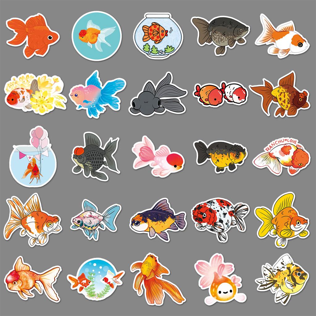 50 Goldfish Doodle Personality Cartoon Cute Animals Children DIY Skateboard Suitcase Stickers Waterproof