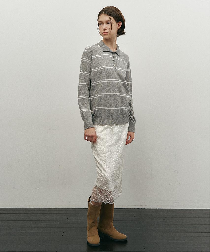 MAKE A TOAST Raccoon V-Neck Pullover Knit Gray Mbefnt004Gr