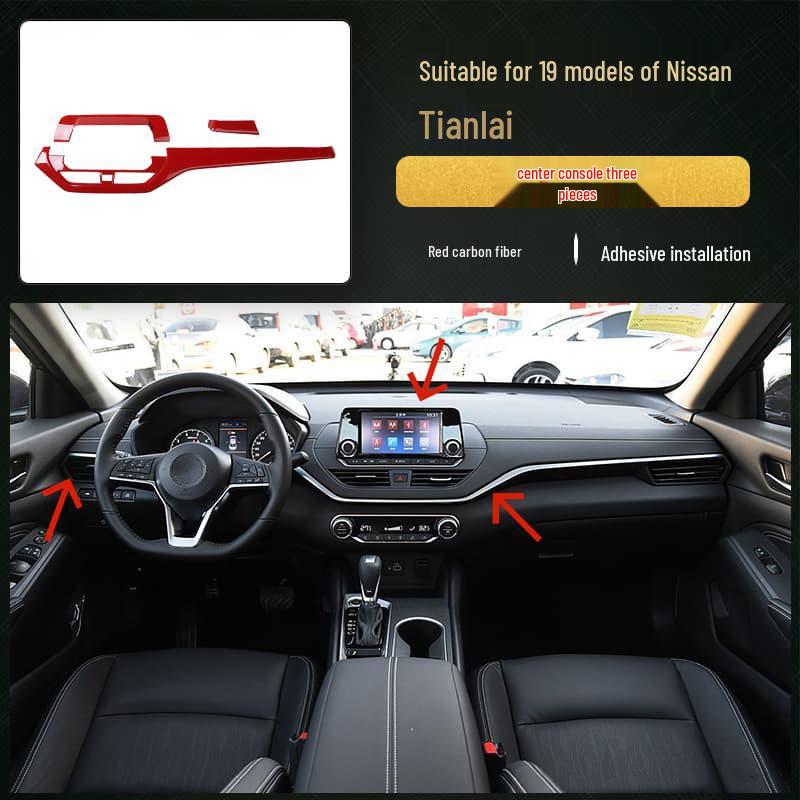Teana Steering Wheel and Console Peach Wood & Carbon Fiber Interior Stickers