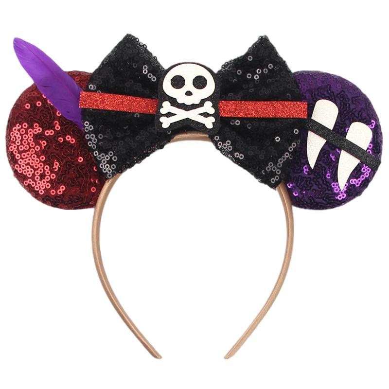 Halloween Mouse Ears Headband Sequins Bow Hairband For Women Featival Party DIY Hair Accessories Boutique