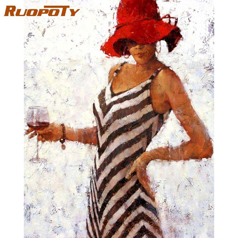 RUOPOTY Modern Lady Painting By Numbers Handmade Home Decoration Figure Picture Canvas Painting For Home Decor 40x50CM