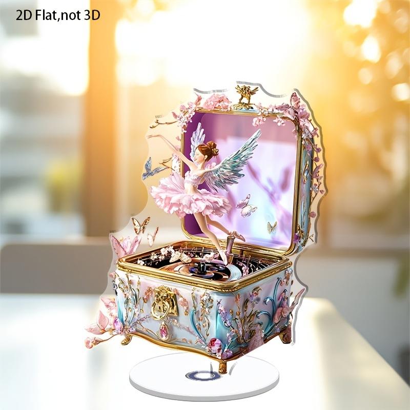 1ks, 2D, Plochý, Rotující, Akrylový, Hrací skříňka Tančící anděl, Balerína, Barevný, Stolní dekorace, Domácí vybavení