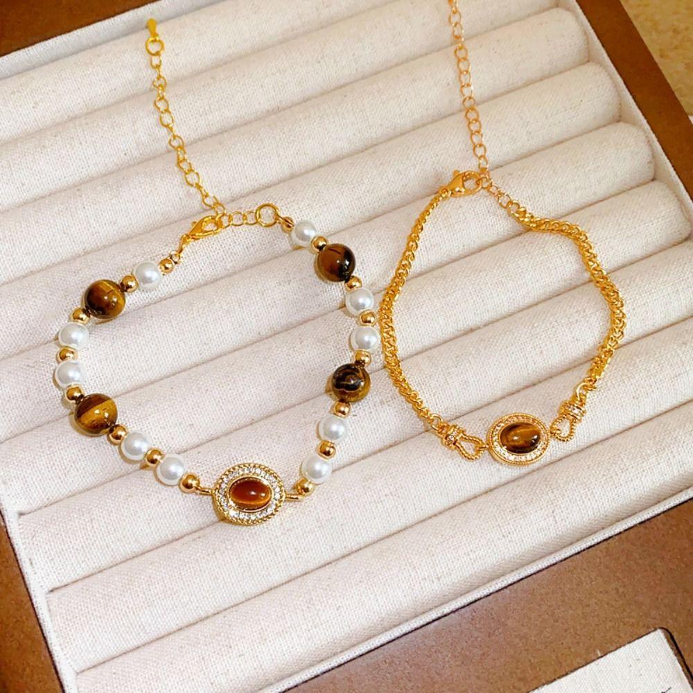 

Maillard Style Tiger Eye Stone Bracelet Minority Design Vintage Hand Ring Girls Style1