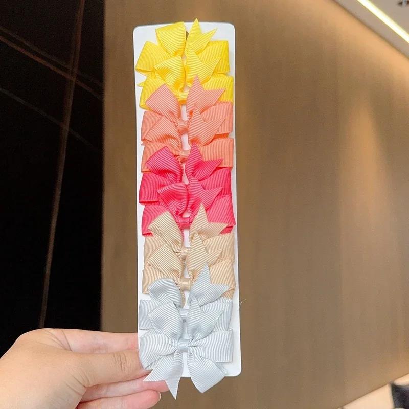 10Pcs/Set Colorful Grosgrain Ribbon Bow Hair Clip Girls Lovely Cheer Bowknot Hairpin Barrettes Headwear Baby Hair Accessories