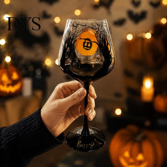 Bicchieri da Bevanda Festivi Bicchiere da Vino con Gambo di Halloween, Calice Artistico Dipinto a Mano, Stoviglie dall'Atmosfera Misteriosa Capacità 720ml, Bicchieri Decorativi
