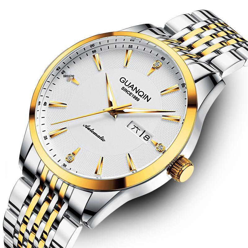 High-End Men's Luminous Waterproof Automatic Mechanical Watch with Steel Band and Double Calendar