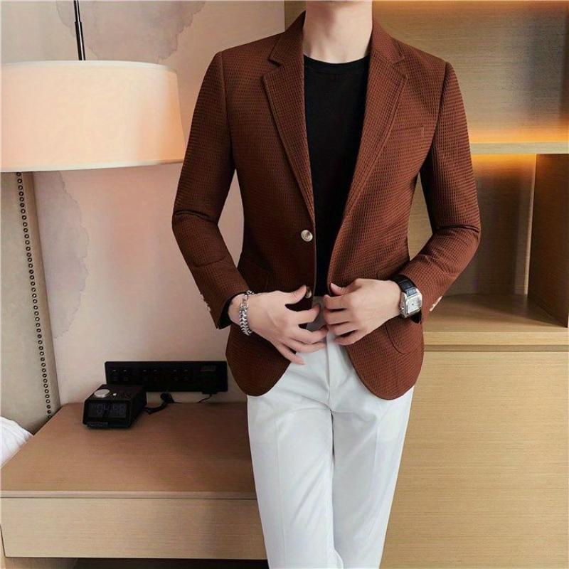 Spring Autumn Men's Casual Blazer Slim Fit Lightweight One Button Suit Jacket
