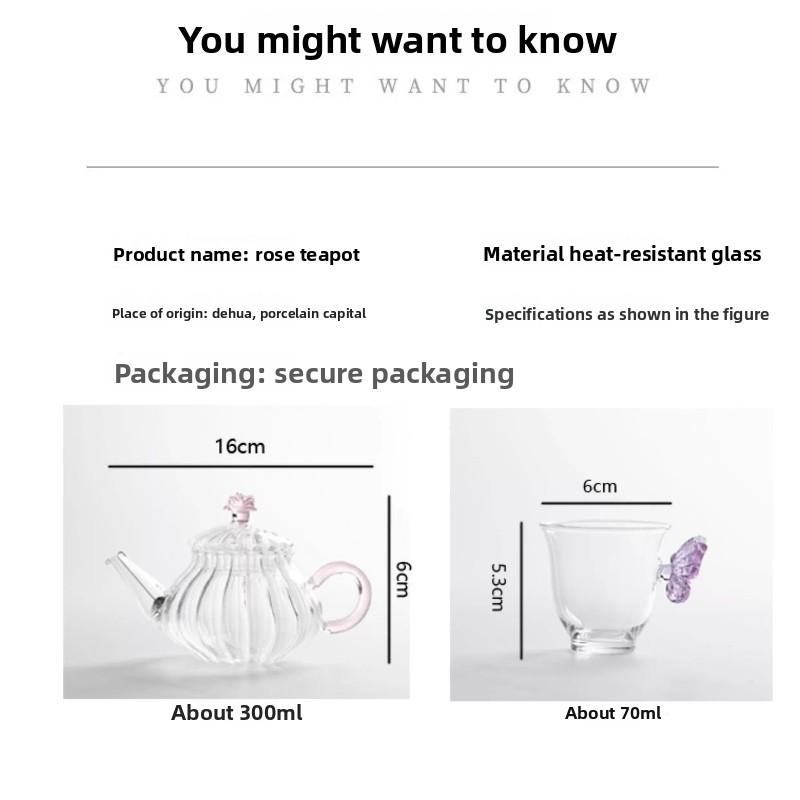 Heat Glass Flower Tea Pot Hand Blown Teapot with Infuser Large Capacity Kettle for Brewing Rose Herbal Loose Leaf Tea